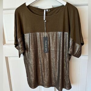 NWT Michael Stars Dolman Boatneck Gold Green Sequin Short Sleeve Top